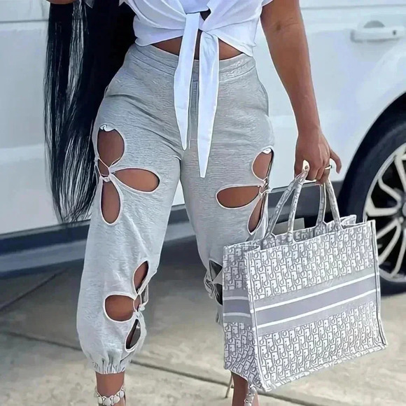Sexy Cut Out Elastic Waist Pants - Picture 1 of 3